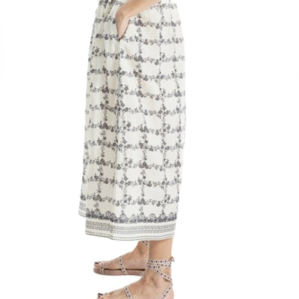NWT MAX STUDIO A-Line Maxi Skirt Large Off White/ Black Floral - Picture 4 of 4
